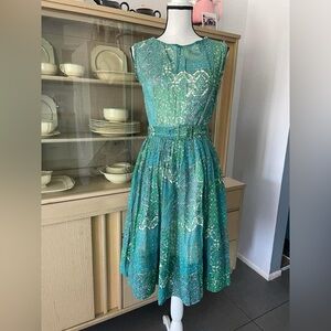 Vintage 1950s Teal & Blue Day Dress